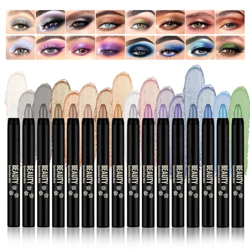 XMXueMei 16Pcs Eye Shadow Sticks Makeup Kit,Metallic Matte Shimmer Eyeshadow Pencil,High Pigmented Eye Brightener Stick,Waterproof Multichrome Cream Eyeshadow Sticks Makeup Set