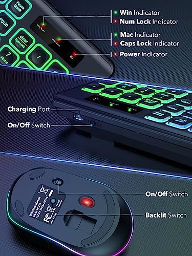 Wireless Keyboard And Mouse Backlit, Quiet Light Up Keys, Tilt Legs, Sleep Mode - Rechargeable Usb Cordless Combo For Computer, Imac, Pc, Laptop - By Sablute, Black #TOP6