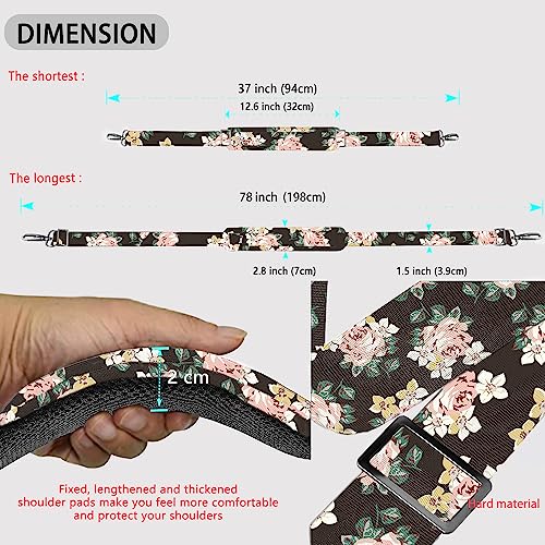 Image of ZINZ Shoulder Strap 78 inch Universal Handbag Strap with Ultra-thick Fixed Padded and Dual Balanced Adjustable Buckles Shoulder Crossbody Strap for Briefcase Messenger Bag Laptop bag Luggage,Black rose