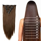 S-noilite 8PCS/SET Full Head Clip in Hair Extensions 140Grams Thick Real Natural Synthetic Hairpiece(26inches-straight, Light Brown)