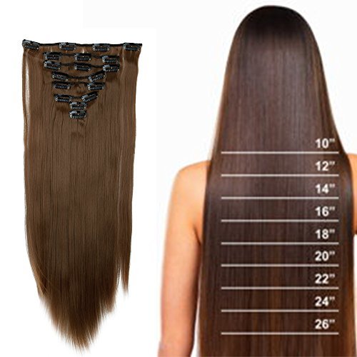 S-noilite 8PCS/SET Full Head Clip in Hair Extensions 140Grams Thick Real Natural Synthetic Hairpiece(26inches-straight, Light Brown)