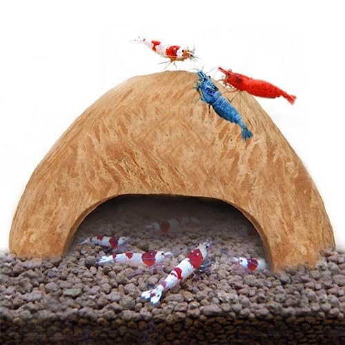 SunGrow Coconut Aquarium Shrimp Cave, Small Fish Tank Aquarium Decorations
