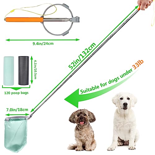 Image of BARKIE Dog Poop Catcher with 120 Bags - 52 inch Extendable Handle, No Cleaning Required After Use, No Residue Left Behind, Lightweight and Portable, Stainless Steel Construction, Ideal for Small Dogs