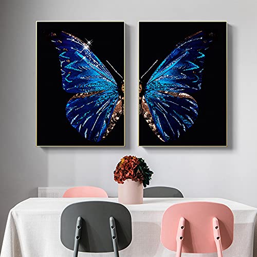 Art peintures papillon bleu doré 40x60cm solution pour mur vide chambre