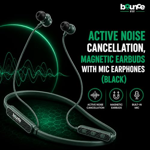 Image of Bouncefit Sonic 144 Bluetooth Wireless Neckband, 35H Continuous Playback Battery, Deep Bass, Stereo Sound, HD Calls, Type C Fast Charging, Rich Audio, Bluetooth Neckband with Mic Earphones (Green)