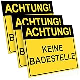 PRINTIMA 3x Schild ACHTUNG! KEINE BADESTELLE 40x30 cm – PVC – Inkl. Befestigung – Warnschild für Teiche, Seen, Ufer & nicht freigegebene Gewässer