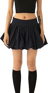 Women Bubble Mini Skirt Y2k Solid Color Ruffle Hem Pleated Short Puffball Skirt Balloon Short Skirt Clubwear