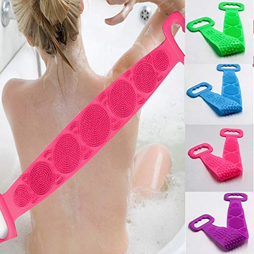 K Kudos EnterpriseMulticolor Silicone Body Back Scrubber, Double Side Bathing Brush for Skin Deep Cleaning Massage, Dead Skin Removal Exfoliating Belt For Men & Women (2 Pcs)