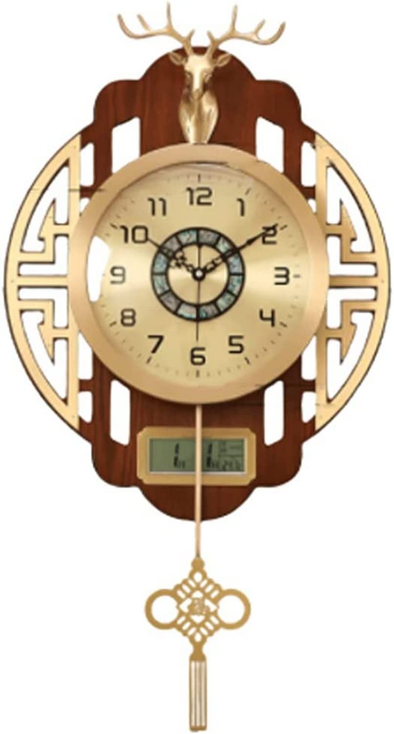 SaryEdge Wall Clock Art Large Wall Clock Metal Wall Clock with Date,Month,Day of Week Silent Non-Ticking Operated Clock with Pendulum Creative Deer Decor Wall Decor Clock,-I,J-B,J-B