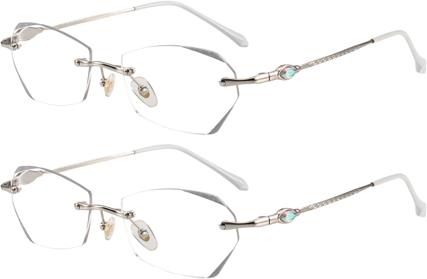 OCCI CHIARI Rimless Blue light Reading Glasses Women 2 Pack Readers Designer Eyeglasses(1.0 1.5 2.0 2.5 3.0 4.0)