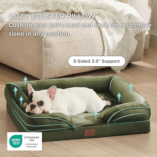 Bedsure Orthopedic Dog Bed Medium Size Dogs - Washable Medium Dog Cat Bed Waterproof, Comfort Pet Couch Sofa with Washable Removable Cover, Pets Bed with Nonskid Bottom, Moss Green, 28" - Thumbnail 4