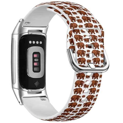 MRAKPLGE Correa de reloj deportivo, diseño de osos pardos, compatible con Fitbit Charge 6 y Fitbit Charge 5, correa de silicona suave de repuesto