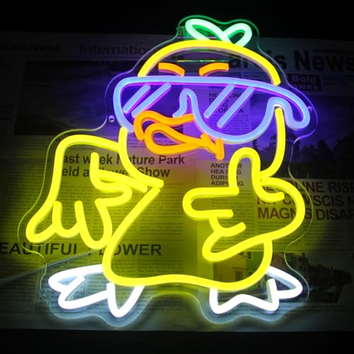 Image of Duck with Glasses Neon Sign I Love You Gesture LED Light for Bedroom Decor