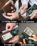 AirTag Portefeuille Hommes RFID Blocage véritable cuir bifold hommes portefeuille pour AirTag Portefeuille pour hommes 1ID Fenêtre 12 Boîte cadeau pour supports de cartes (Northétique non comprise)