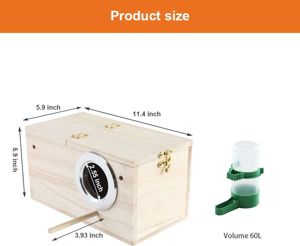 EMUST Parakeet Nesting Box, Bird Nest Breeding Box Wood Bird Cage Accessories for Finch Lovebirds Cockatiel Budgie Conure Parrot, L