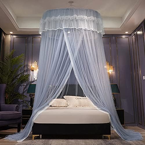 Luxury Bed Canopy Curtain for Queen Size Beds - Decorative Double-Layer Mosquito Netting and Cloth Drapes Elegant Round Dome for Adults Bedroom(Medium)