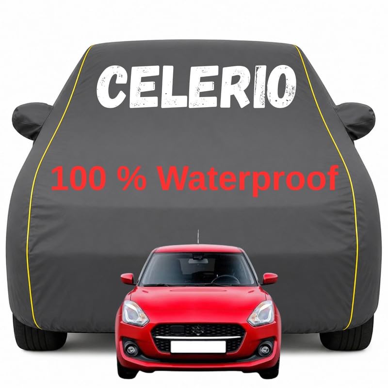 Image of Durable Full Body Waterproof Celerio Car Cover | Premium Polyester Grey Cover | Custom Fit Vehicle Protection | UV Resistant, Dustproof, Scratch Resistant, Heat & Wind Protection