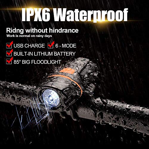 Wastou Bike Light,USB Rechargeable LED Bicycle Light, Super Bright Cycling Light (6 Lighting Modes) - Image 3