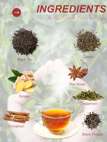 Image of TeeLux Chai Black Tea, Black Tea with Cinnamon, Ginger, Clove & Star Anise, Mellow & Spicy Flavor, Natural, 100 Count