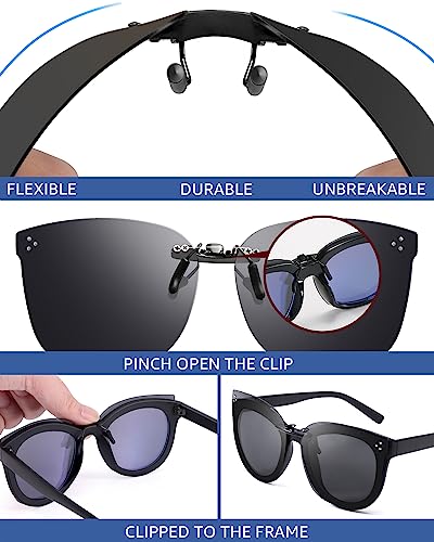 Xfeel Black Polarized Clip On Sunglasses Over Prescription Glasses for Women Men, Fit Over Eyeglasses Trendy Shades3