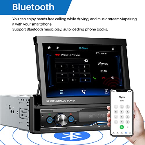 Image of Single Din Car Stereo 7 Inch Flip Out Capacitive Touch Screen Car Radio Compatible with CarPlay and Android Auto, Support Bluetooth Mirror Link GPS Navigation FM Radio SWC + Rearview Camera