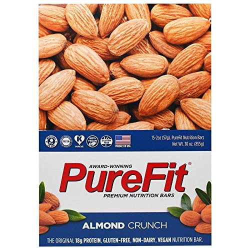 PureFit Peanut Butter Crunch Premium Nutrition Bars, 15 Count | 18G Protein, Performance Enhancement & Energy Bar – Gluten Free, Dairy Free, Low Carb, Vegan (Almond Crunch)