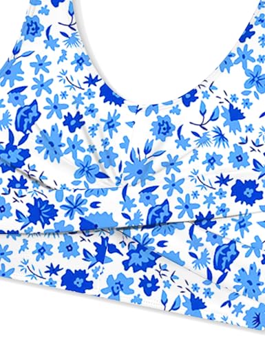 Image of Qaoerde Girls Swimsuit Tropical Print Bikini Set with Ruffle Hem Two Piece Criss Cross Bathing Suits for Girls 7-16 Years