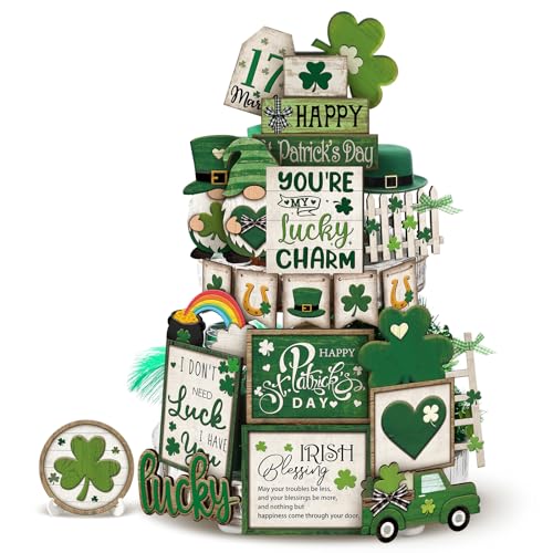 24 Pcs St Patrick's Day Tiered Tray Decoration...
