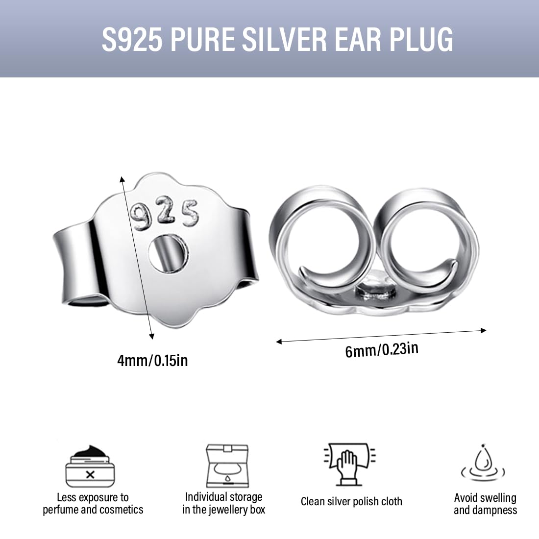 Argento Sterling 925 Chiusure a Farfalla per Orecchini, 12 Pezzi /6 Paia, Clip Sicuri per Gioielli