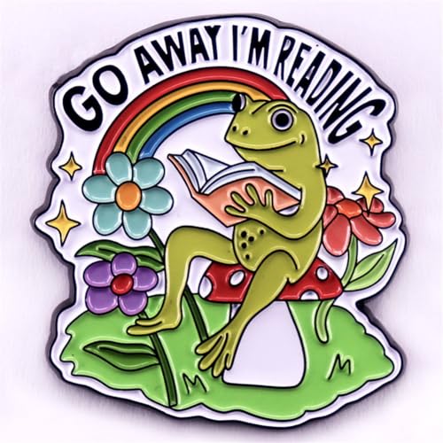 Cartoon Frog Reading Enamel Pin Cute Animal Brooch GO AWAY I'M READING Lapel Pin DIY Craft Badges Pins for Backpack Hats Coat Accessories Boys Girls Jewelry Gifts, Green4