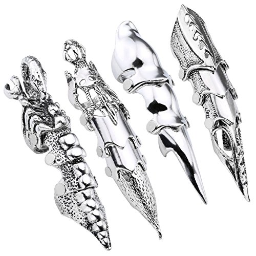 PiercingJ Men's Knuckle Joint Full Finger Double Ring Punk Rock Gothic Hinged Activity Rings Halloween Cosplay Costume Accessories Jewelry2