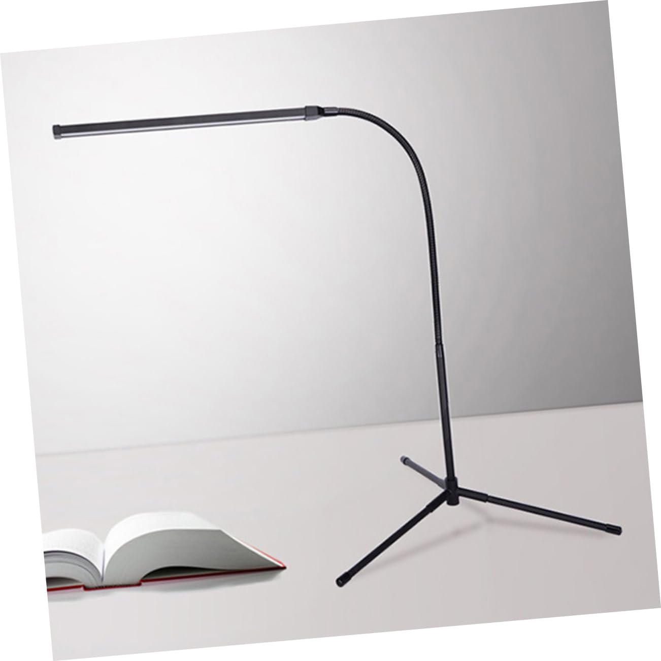 Lámpara de Mesa Regulable con Clip, Brazo Largo y Cuello de Cisne Negro