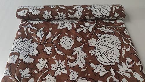Image of Floral Printed Cotton Fabric Cloth Hand Block Print Fabric Women Material Running Jaipuri Hand Block Printed Women Dress Material Kurtis Natural 44 inch Inches Width 2.5 Meter (Pattern 4)