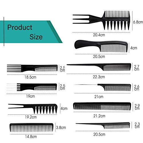Image of NFI essentials Professional Hair Cutting and Styling Comb Kangi Salon Kit Combs Cumb Come Hair Comp - Combo Set of 10; Black (Black) (combo) (comb)