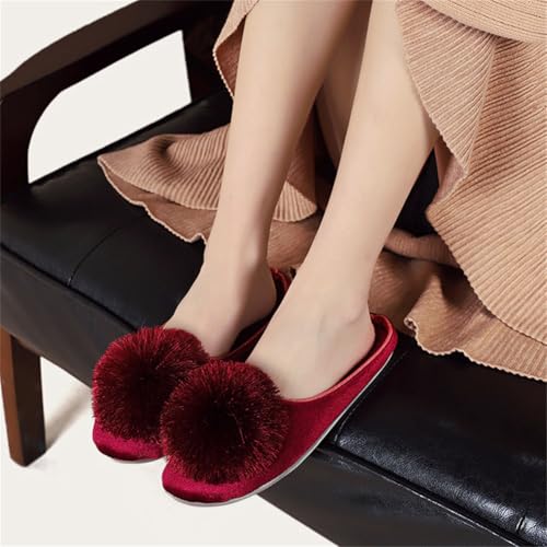 Rungion Womens Winter Warm House Slippers Cute Pom-pom Cotton Slide Shose Non-Slip Soft Sole All-Season Indoor/Outdoor Slippers3