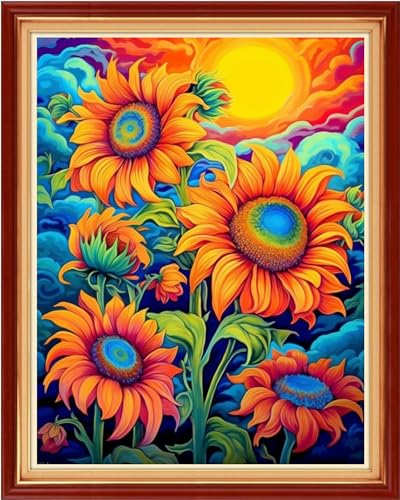 Image of Joyhoor Cross Stitch Kits for Beginners Stamped Cross-Stitch Supplies Needlework preprint Embroidery Kits for Adults DIY Needlepoint Kits Embroidery Patterns 11CT-Sunrise and Sunflower 16x20 inchs