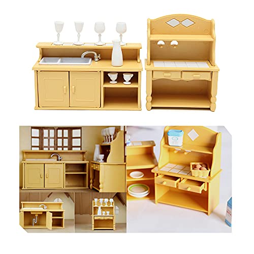 Acxico 2Pcs Plastic Kitchen Cabinet Miniature Furniture Room Item Set