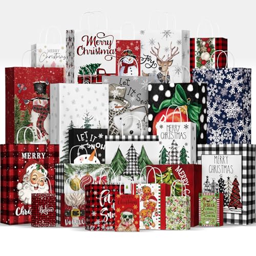 Horaldaily 24 Weihnachtsgeschenkpapiertüten Bulk mit Griffen...