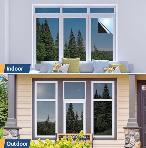 Image of WALLMATE Window Privacy Film Static Cling Removable, UV Sun Heat Blocking Reflective Glass Sticker for Home & Office (Black Film, 20x80 in)