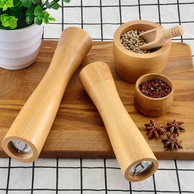 Hölzerne Pfeffermühle, manuelle schwarze Pfeffer- und Salzmühle for Zuhause, Küche, Restaurant Außenbereich(8in)