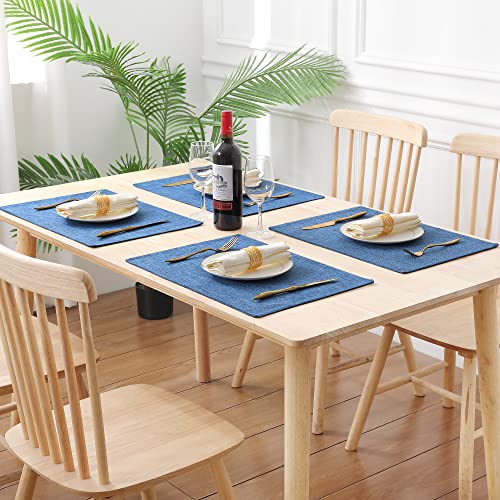 Homaxy Cotton Linen Placemats For Dining Table Set Of 6, Heat Resistant Washable Table Mats, Easy To Clean Place Mats, 13" X 19", Blue #TOP1