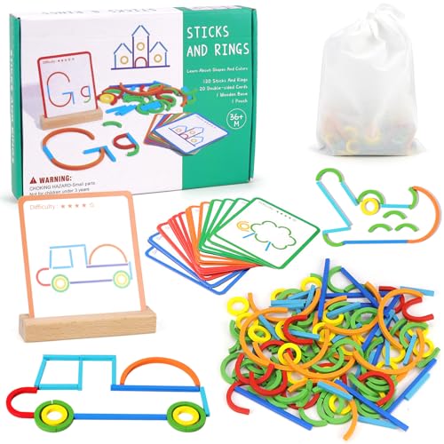 Erzekrim Puzzle Legno Bambini, Giocattoli Montessori Educativi Giochi Creativi Gioco Interattivi regalo creativo per Bambini 3-6 Anni con 120 Pezzi Puzzle Bastoncini e 20 carte