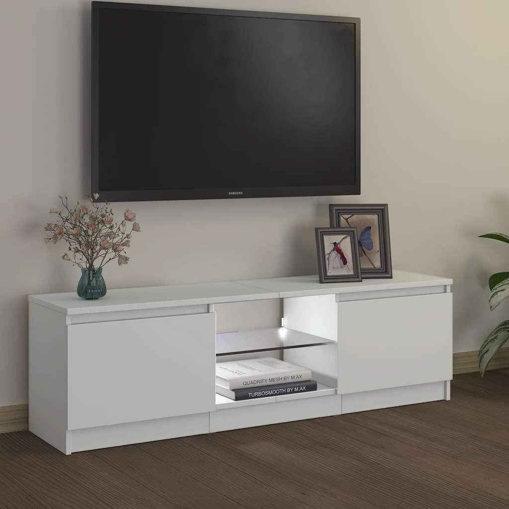 vidaXL Mobile TV con luci LED, per TV fino a 50″, 120 x 30 x 36 cm, legno ingegnerizzato e vetro temperato, bianco, mensole portaoggetti, centro intrattenimento soggiorno moderno, credenza