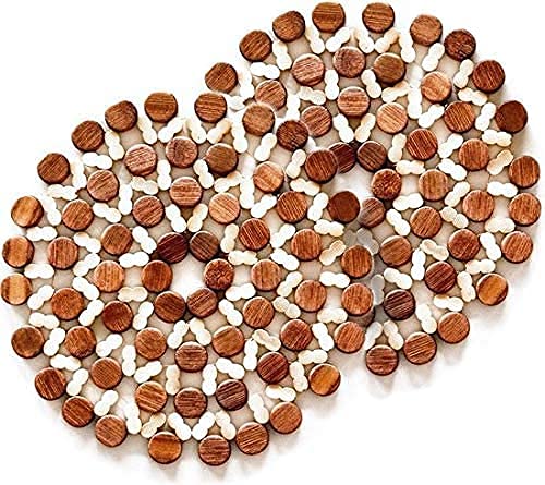 GRANTH ENTERPRISE Flower Design Wooden Coaster Place Mat Round Shape Hot Pot Holder Bamboo Heat Insulation Pad for Kitchen Countertop Dinning Table Accessories Serveware (Wooden, 21 cm) (4)