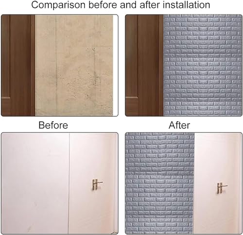 Image of TEKCOOL Self-Adhesive Waterproof PE Foam 3D Wall Panels Wallpaper Sticker for Bathroom, Living Room, and Home Decoration (70 x 77cm, Appx. 5.8Sq Feet)-1 Piece-Grey
