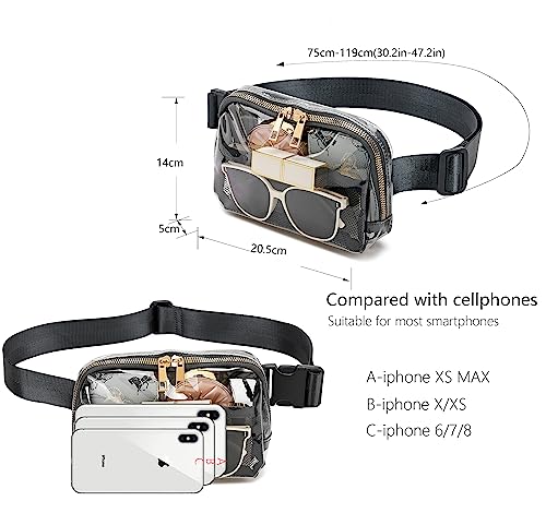 Image of Clear Belt Bag Stadium Approved for Women Men With Adjustable Strap - Fanny Pack Crossbody Waist Bag for Concerts, Sports, Travelling, Hiking, Running (Black)