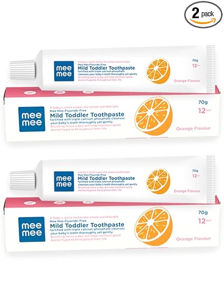 Mee Mee Fluoride-Free Fortified with triple calcium phosphate Orange Flavor Toothpaste, 70 g (Pack of 2)