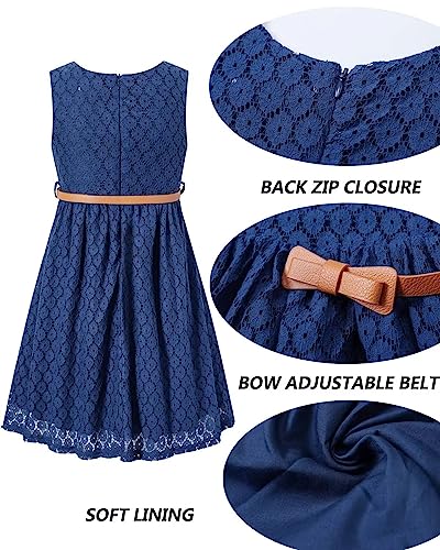 BINPAW Girls Sleeveless Flower Lace Dress for Wedding with Belt3