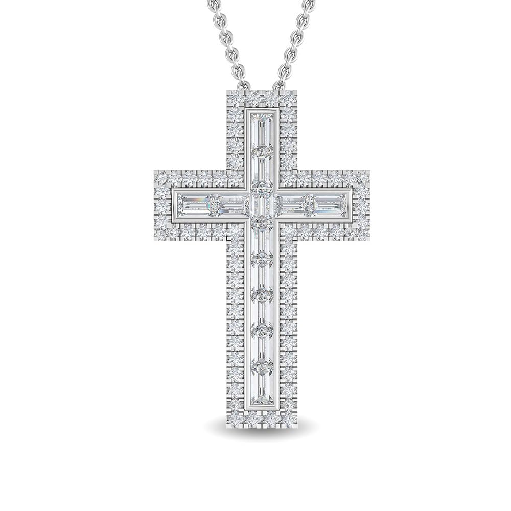 Houston Diamond District 1 to 3 Carat LAB GROWN Diamond Cross Pendant Necklace Premium Collection 14K Rose Gold 1 Carat Baguette Cut Diamond