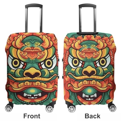 Chinese Lion New Year Luggage Cover, Elastic Luggage Protector Fits 19-32in Suitcases, Washable & Anti-Scratch Suitcase Cover for Men Women M3